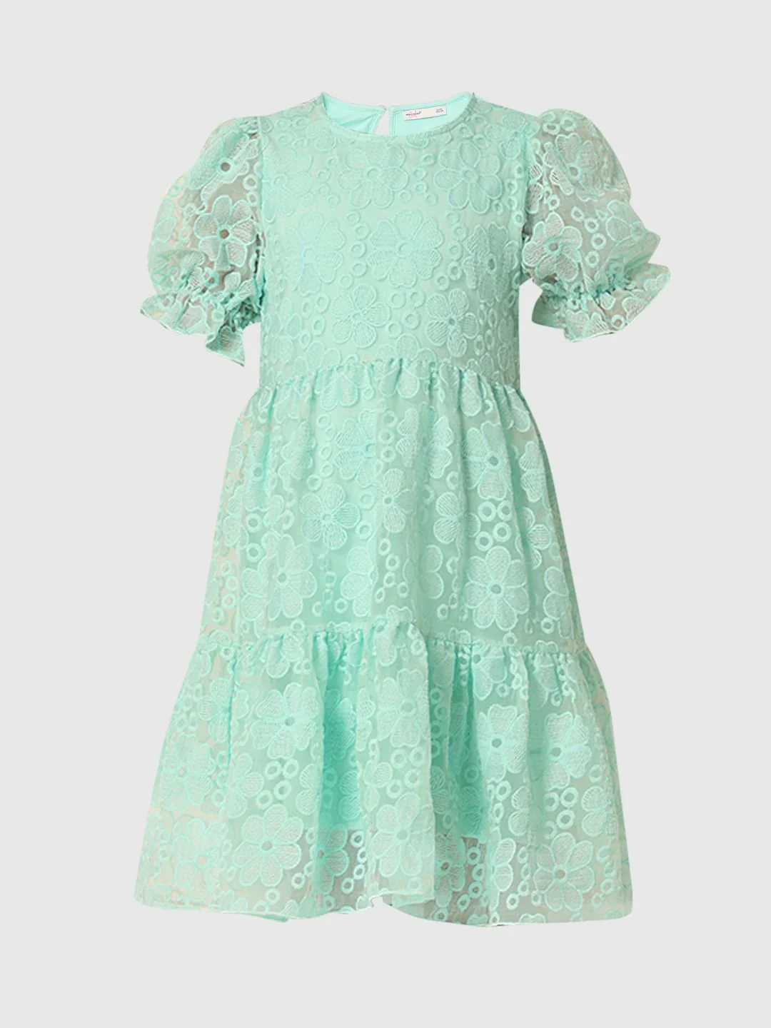 Girls Blue Embroidered Fit & Flare Dress - Image 6