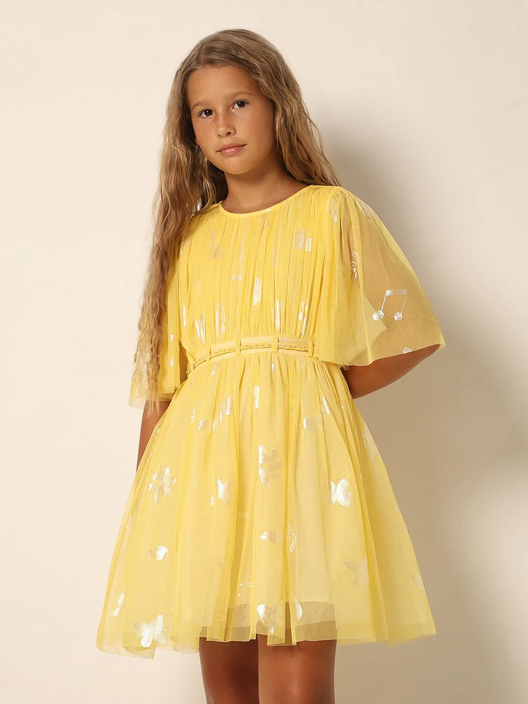 Girls Yellow Fit & Flare Dress - Image 2