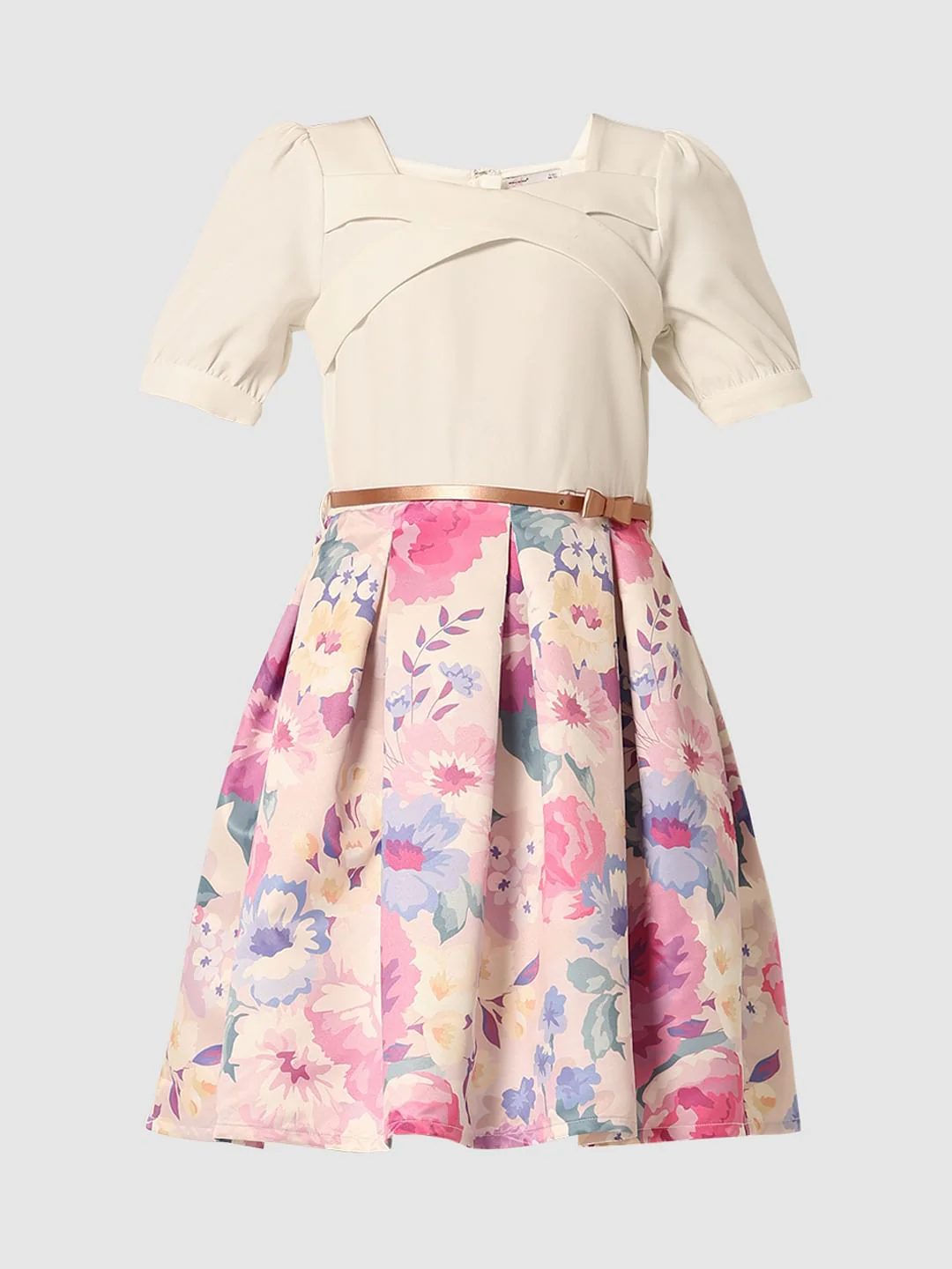Girls White Floral Print Dress - Image 6