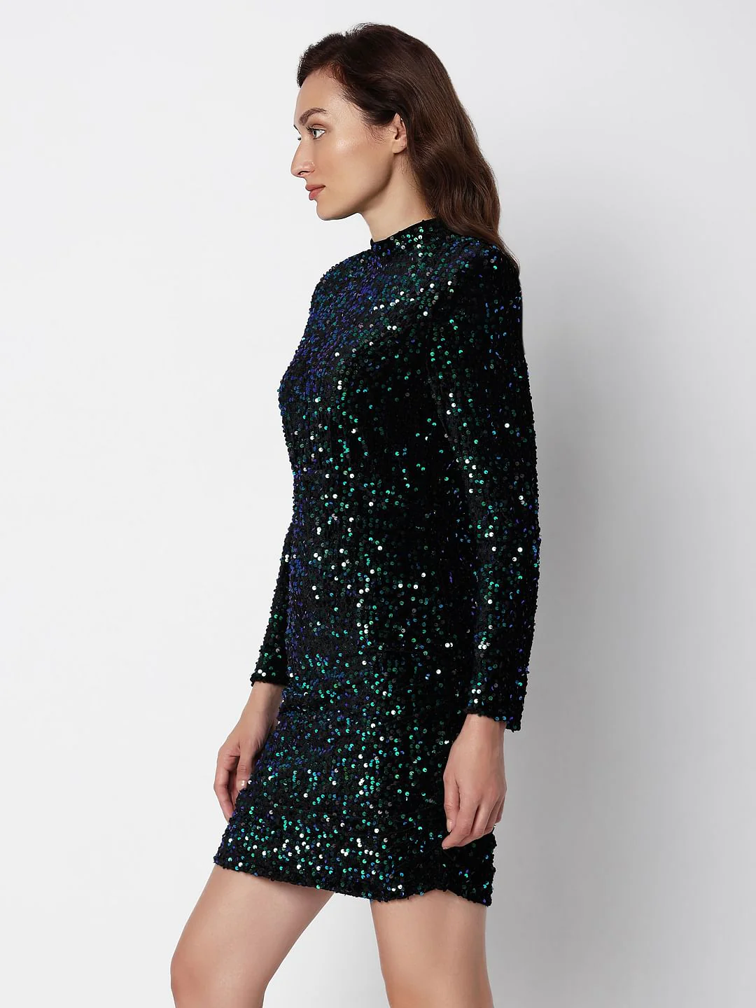 Black Sequined Bodycon Mini Dress - Image 3