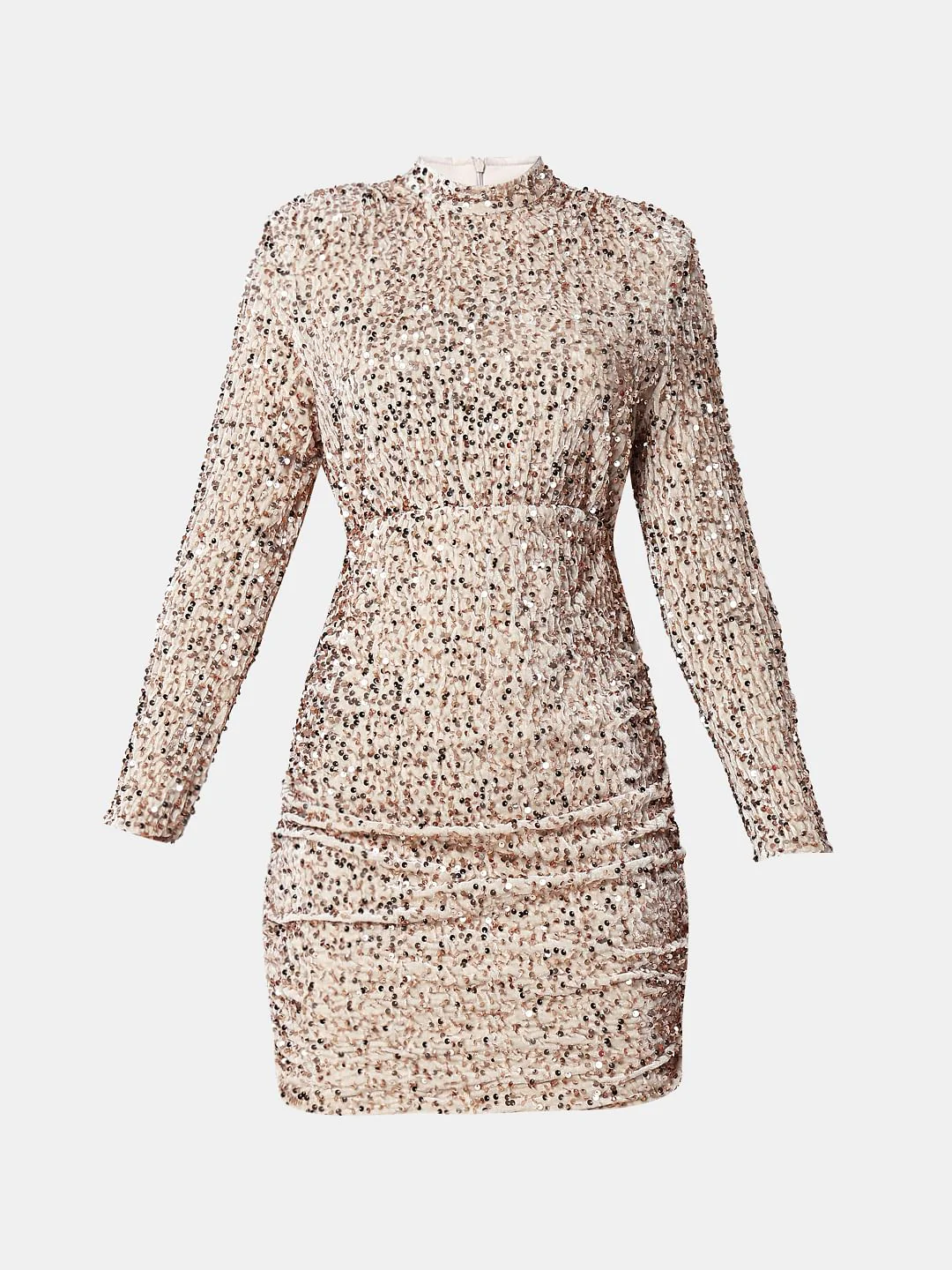 Beige Sequined Bodycon Mini Dress - Image 7