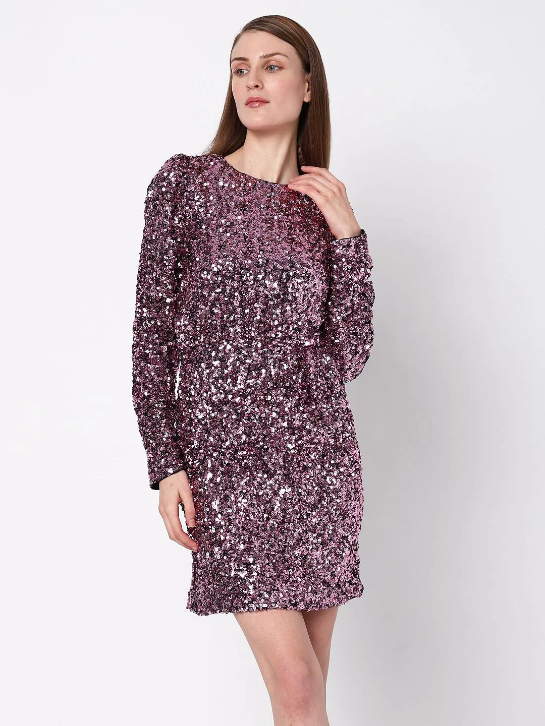 Purple Sequin Detail Mini Dress - Image 2