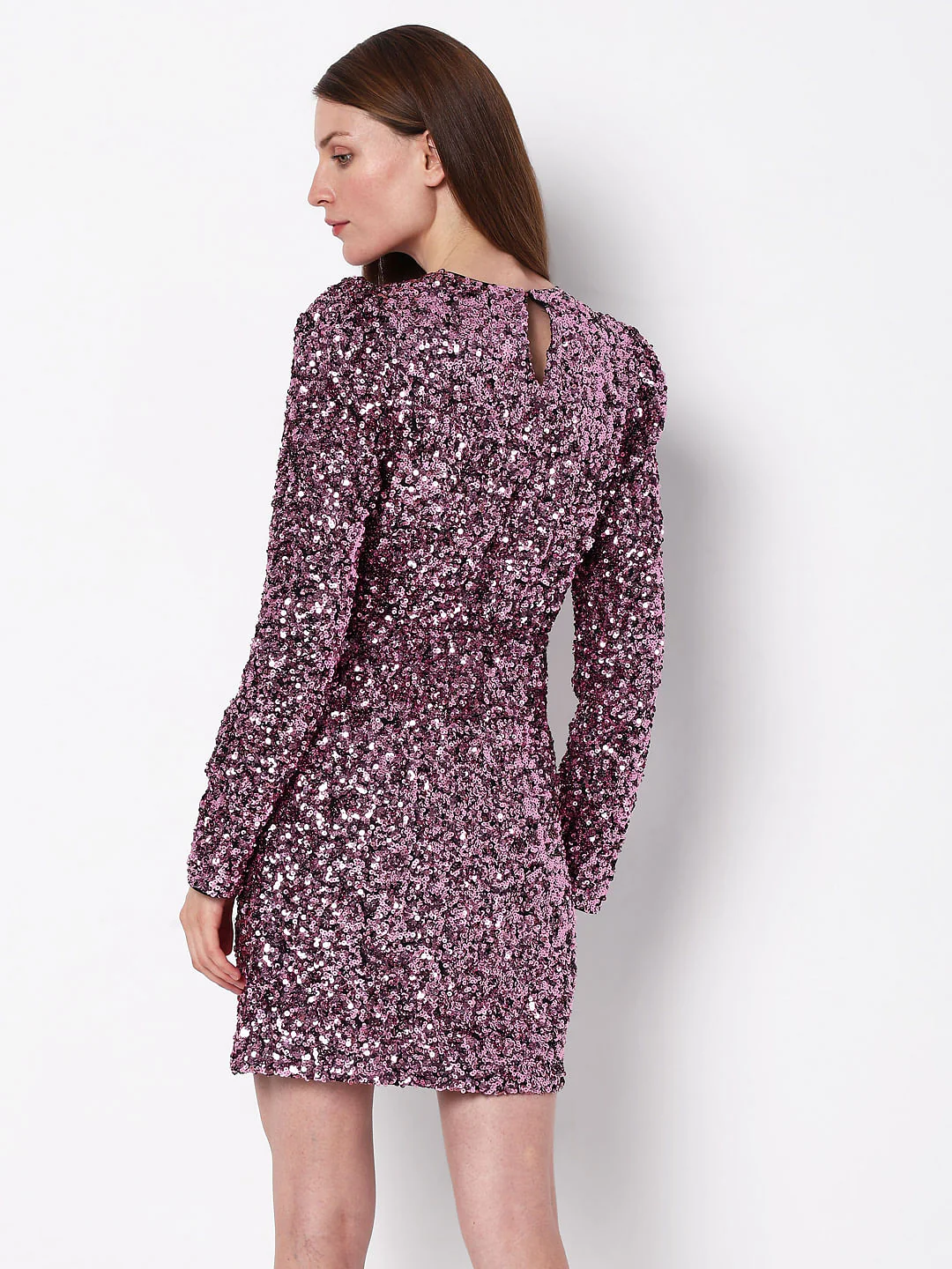 Purple Sequin Detail Mini Dress - Image 4