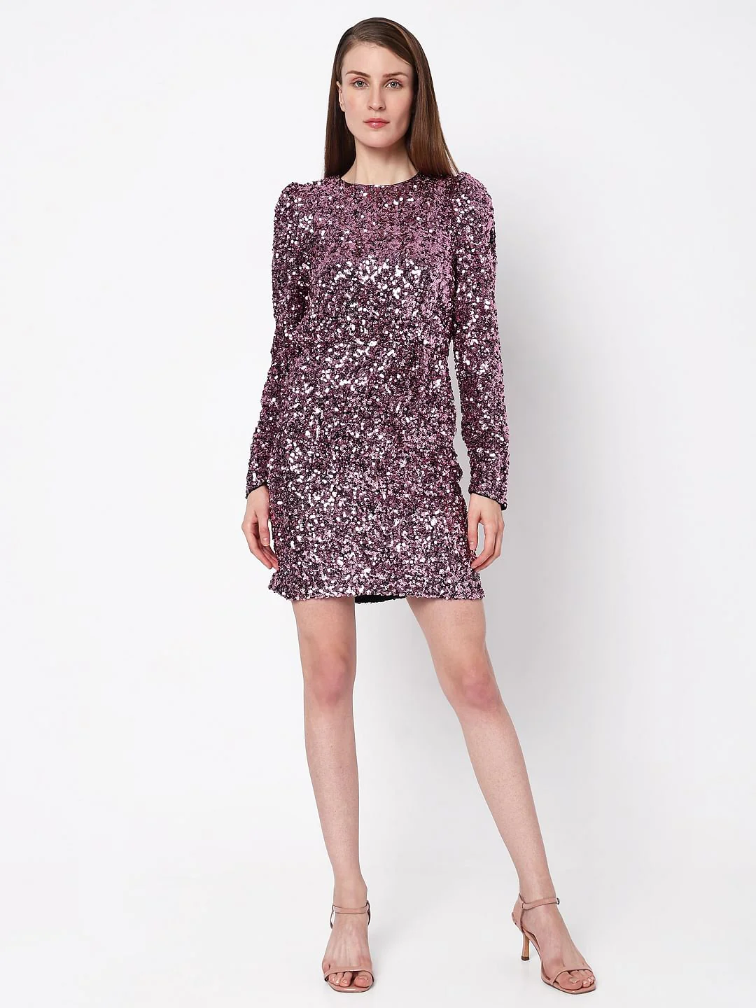 Purple Sequin Detail Mini Dress - Image 5