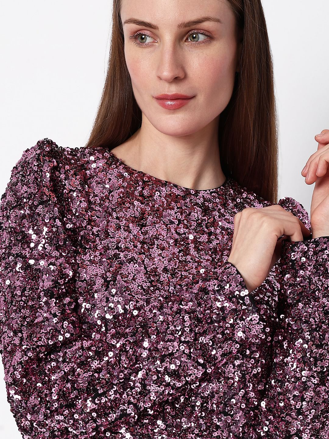Purple Sequin Detail Mini Dress - Image 6