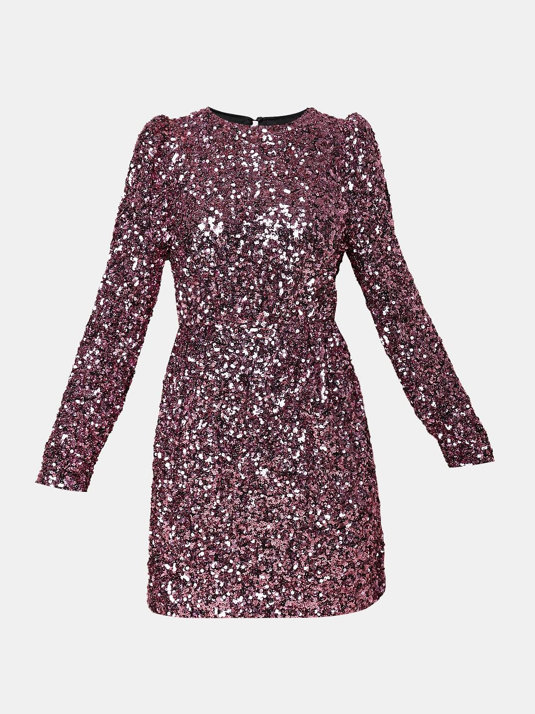 Purple Sequin Detail Mini Dress - Image 7