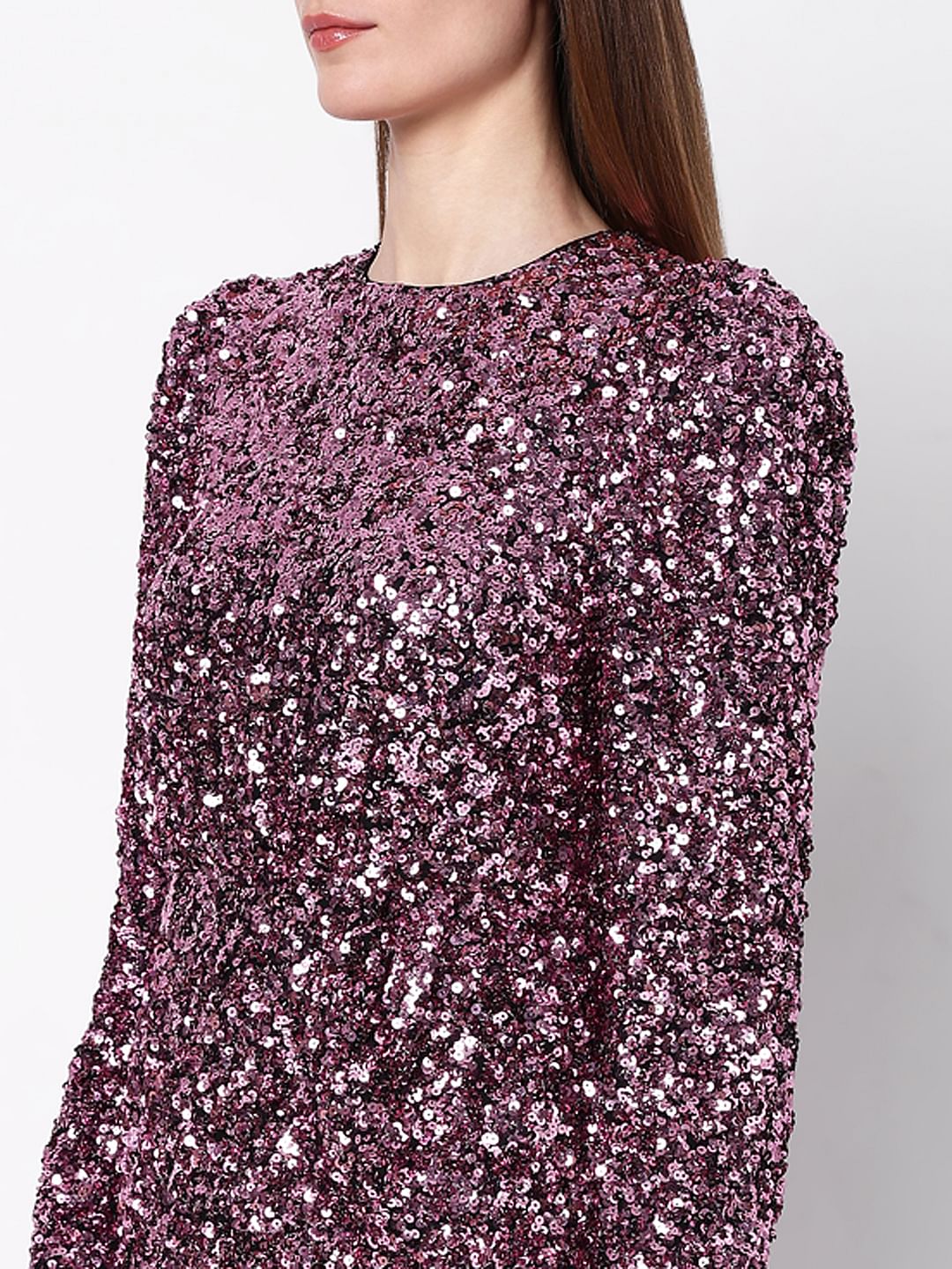 Purple Sequin Detail Mini Dress - Image 8