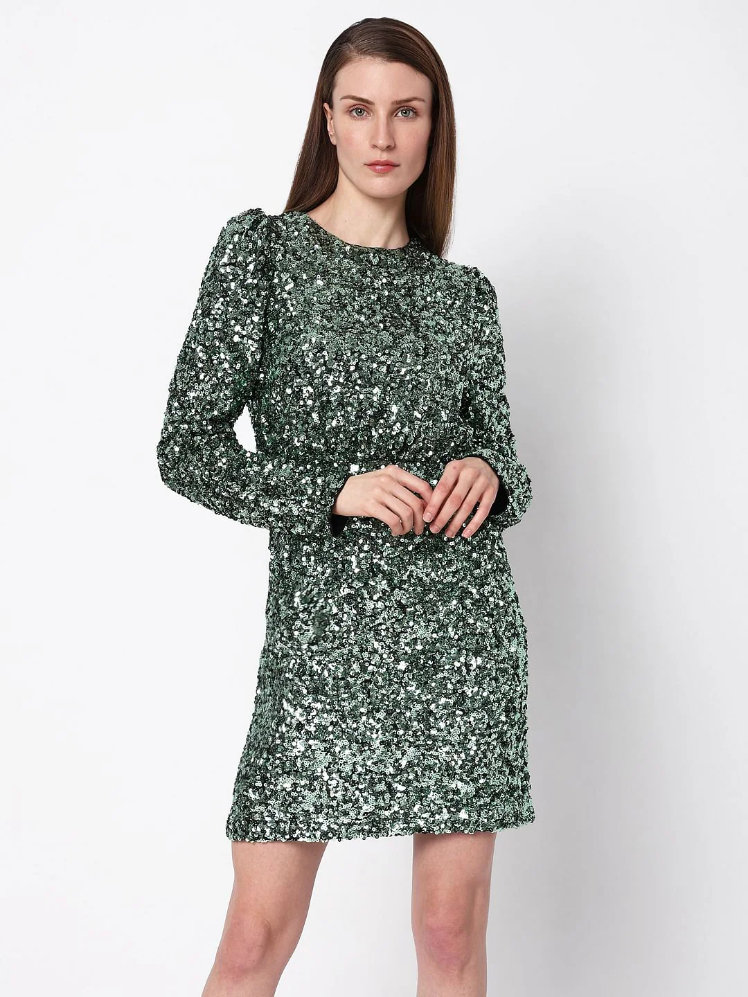 Green Sequin Detail Mini Dress - Image 2