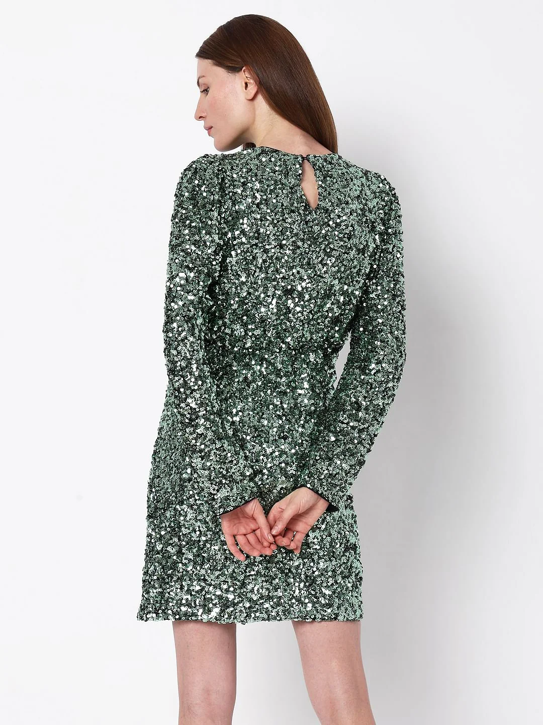 Green Sequin Detail Mini Dress - Image 4