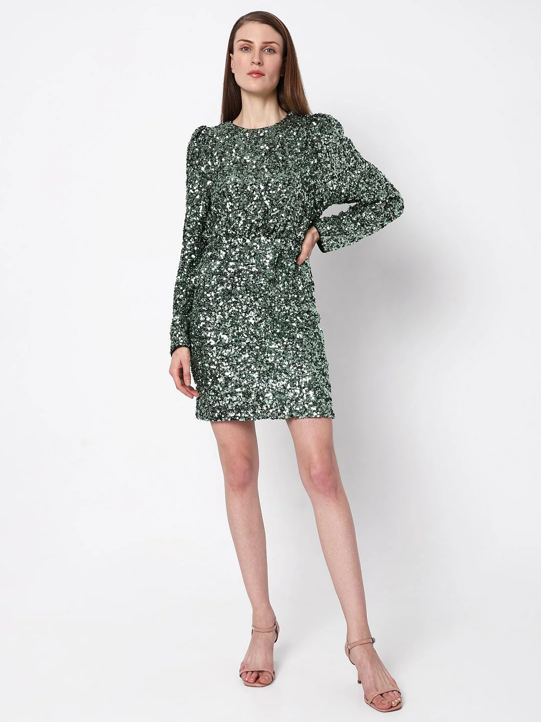 Green Sequin Detail Mini Dress - Image 5