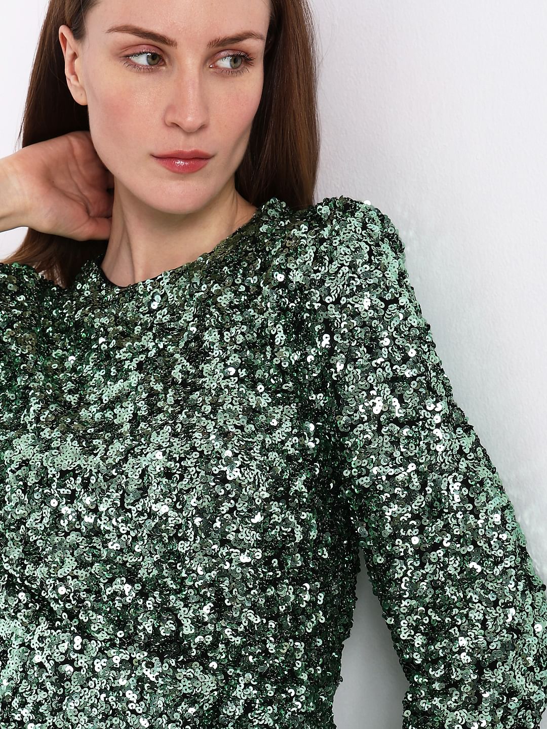 Green Sequin Detail Mini Dress - Image 6