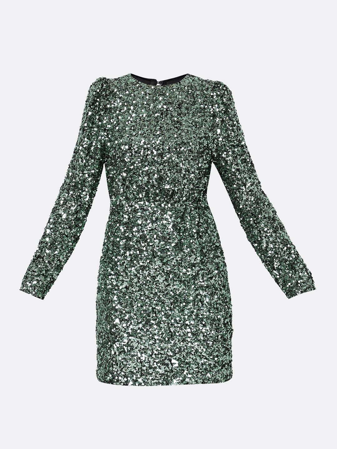 Green Sequin Detail Mini Dress - Image 7