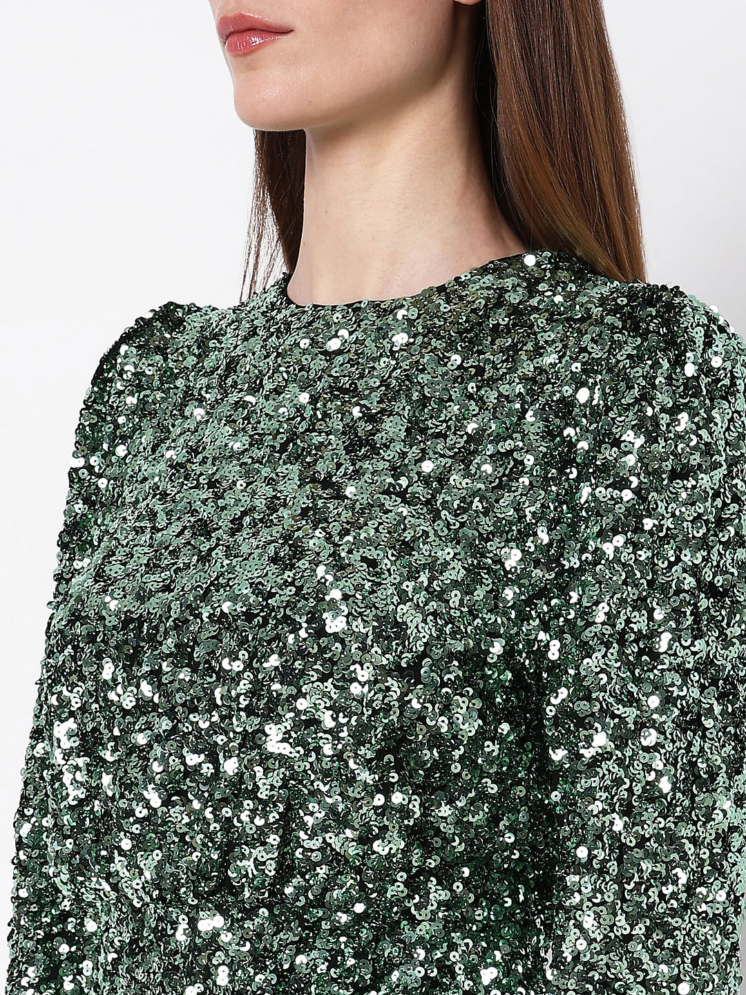 Green Sequin Detail Mini Dress - Image 8