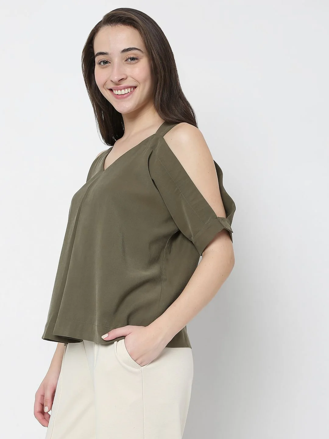 Green Cold Shoulder Top - Image 3