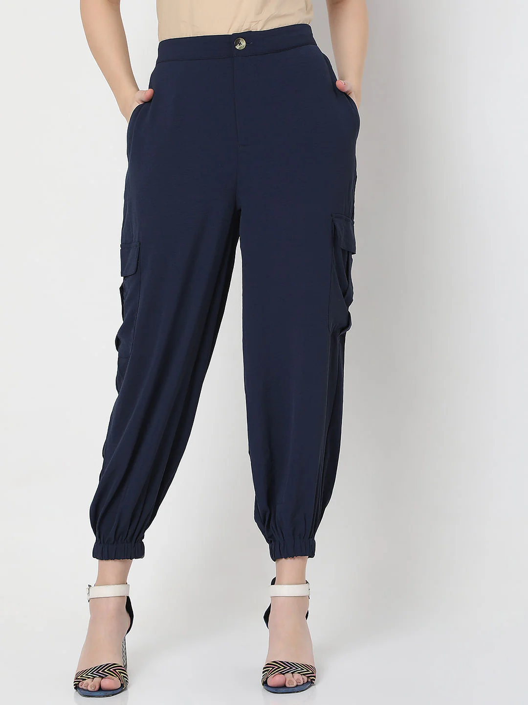 Navy Blue Mid Rise Cargo Pants - Image 2