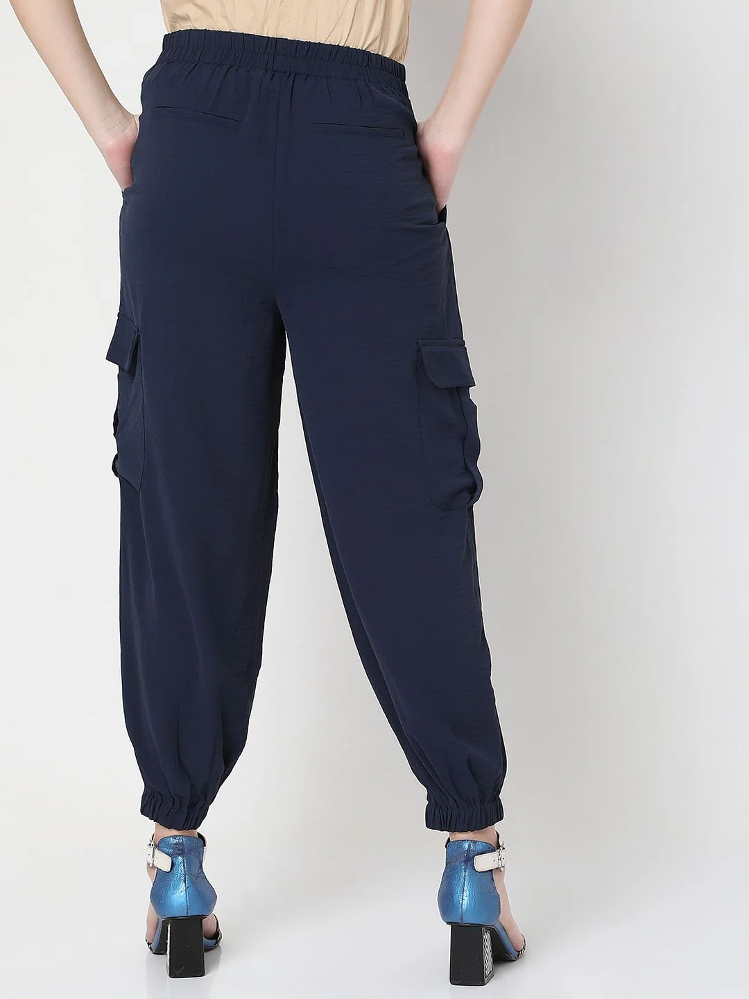 Navy Blue Mid Rise Cargo Pants - Image 4