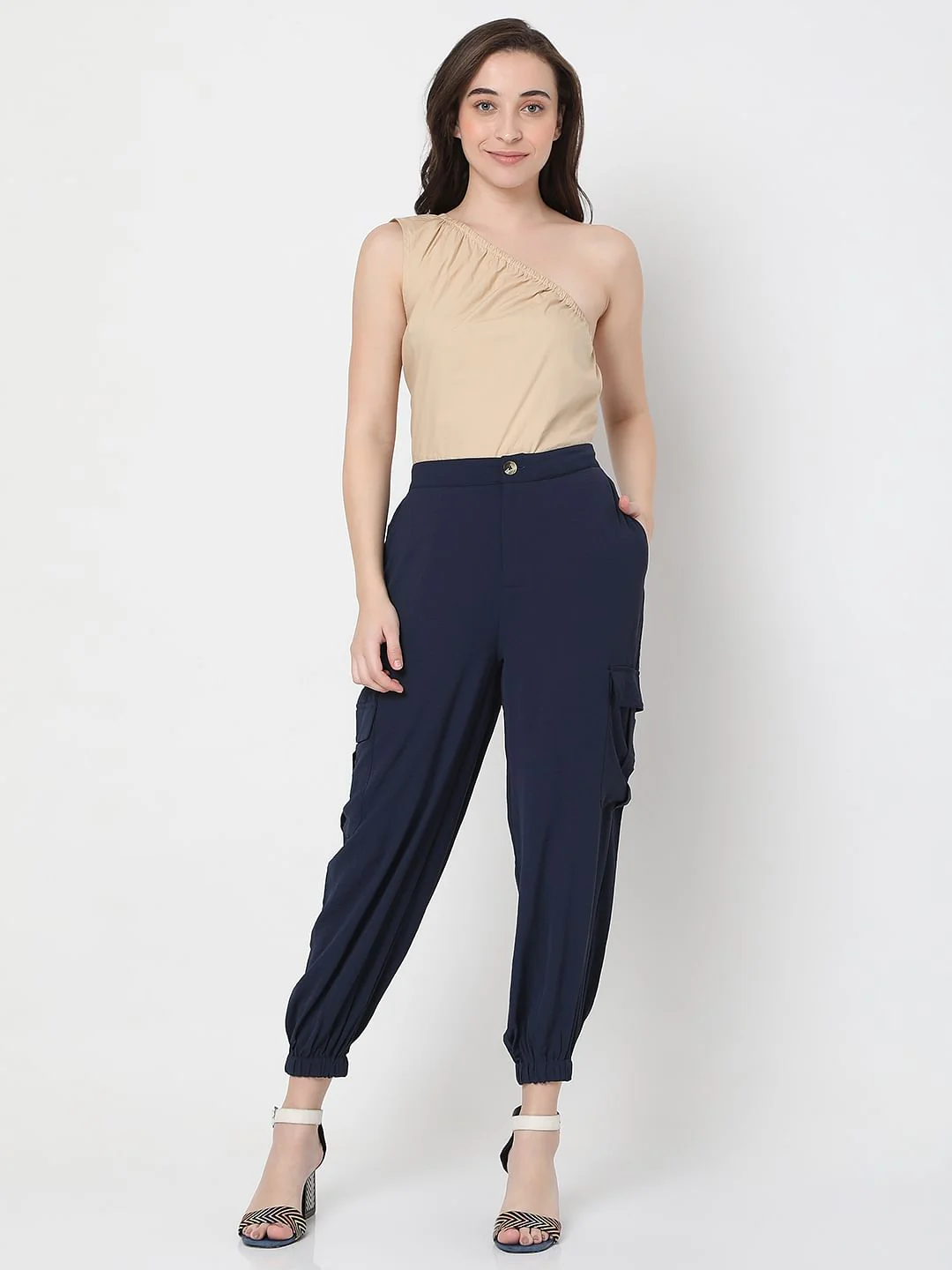 Navy Blue Mid Rise Cargo Pants - Image 5