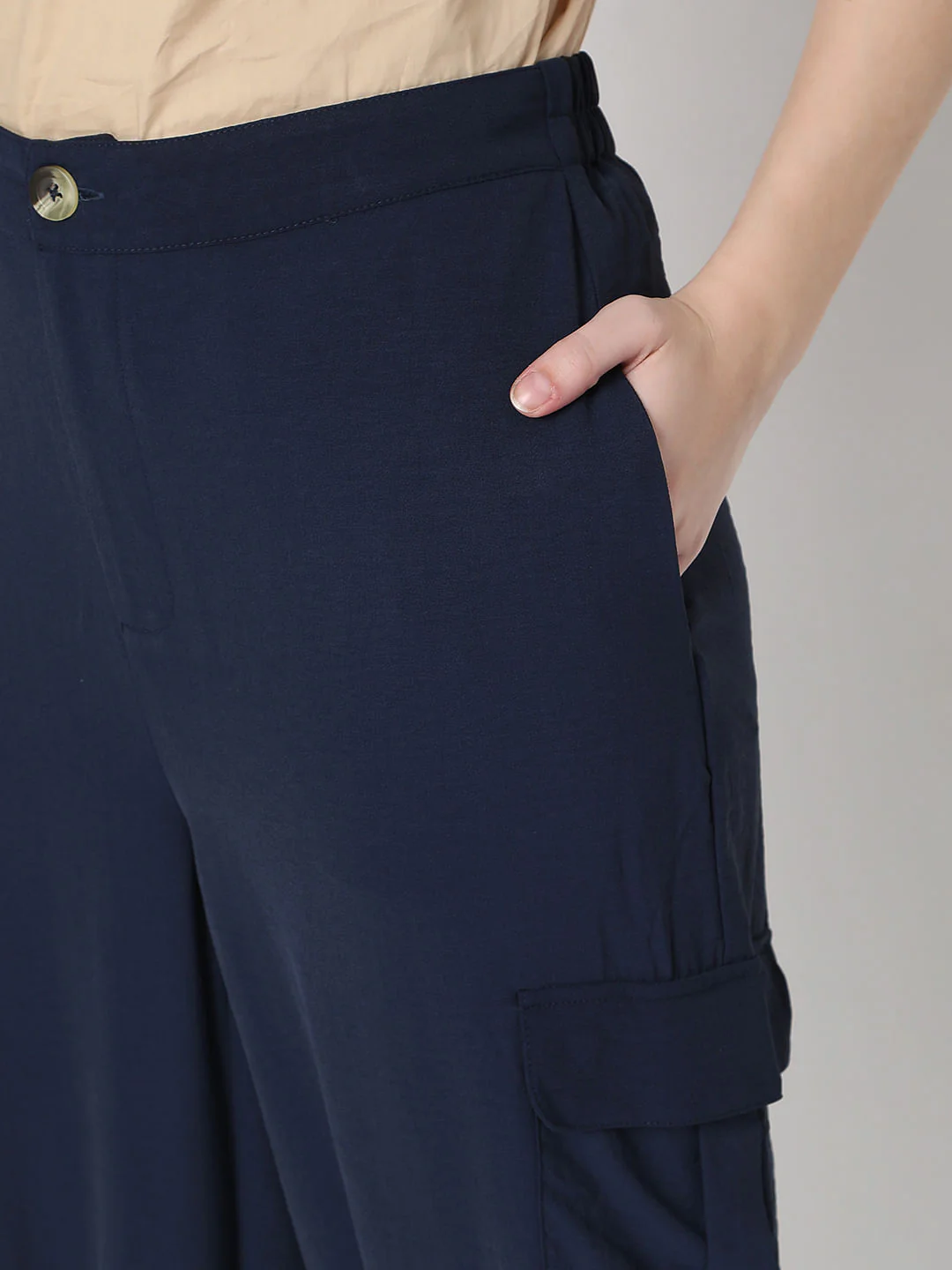 Navy Blue Mid Rise Cargo Pants - Image 6