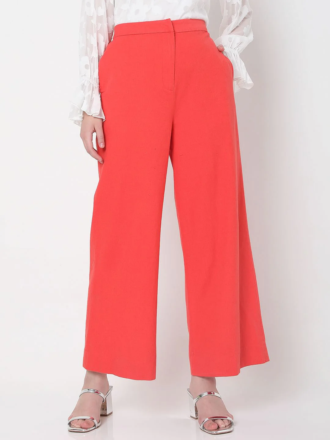 Dark Coral High Rise Wide Leg Co-Ord Set Pants - Image 2
