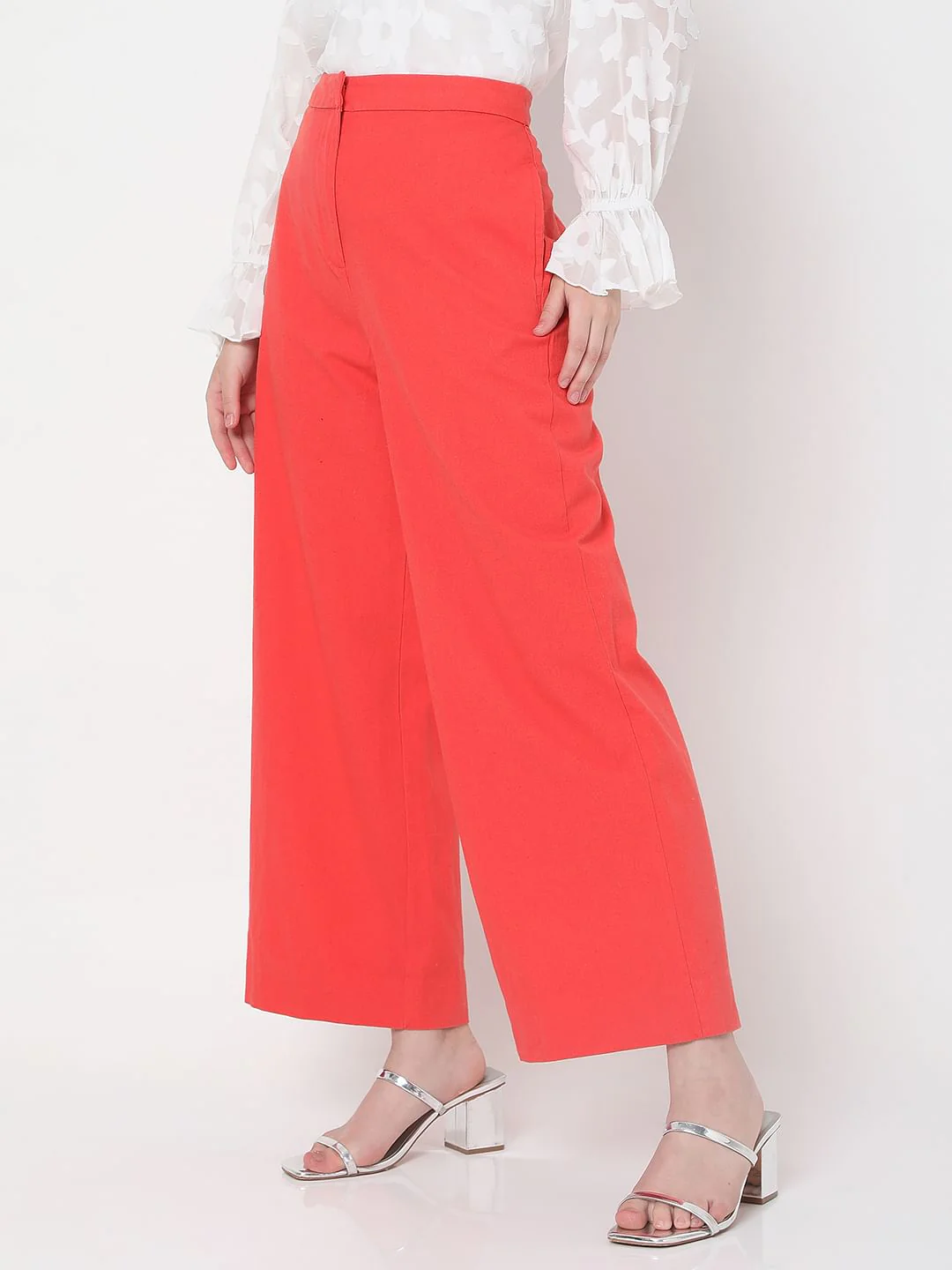 Dark Coral High Rise Wide Leg Co-Ord Set Pants - Image 3