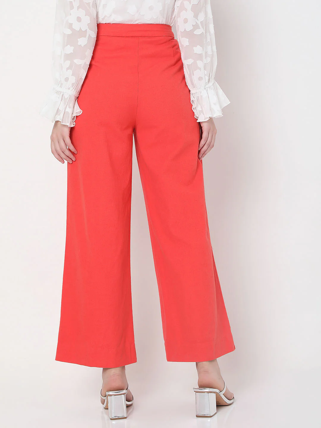 Dark Coral High Rise Wide Leg Co-Ord Set Pants - Image 4