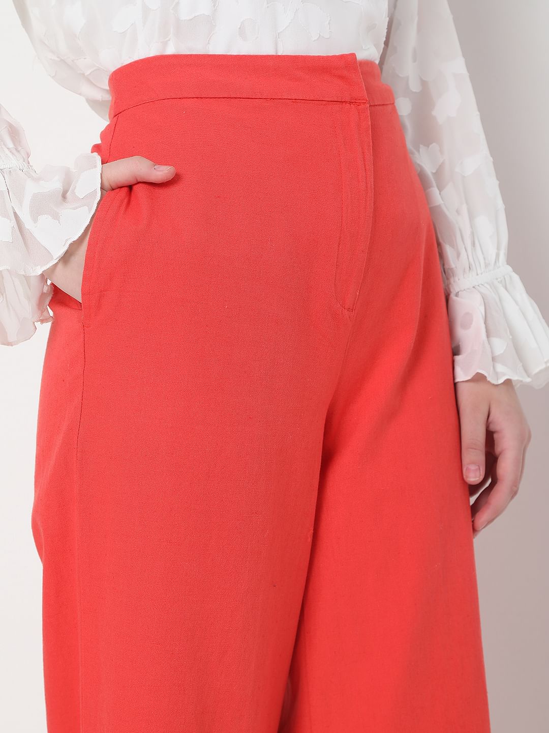 Dark Coral High Rise Wide Leg Co-Ord Set Pants - Image 5