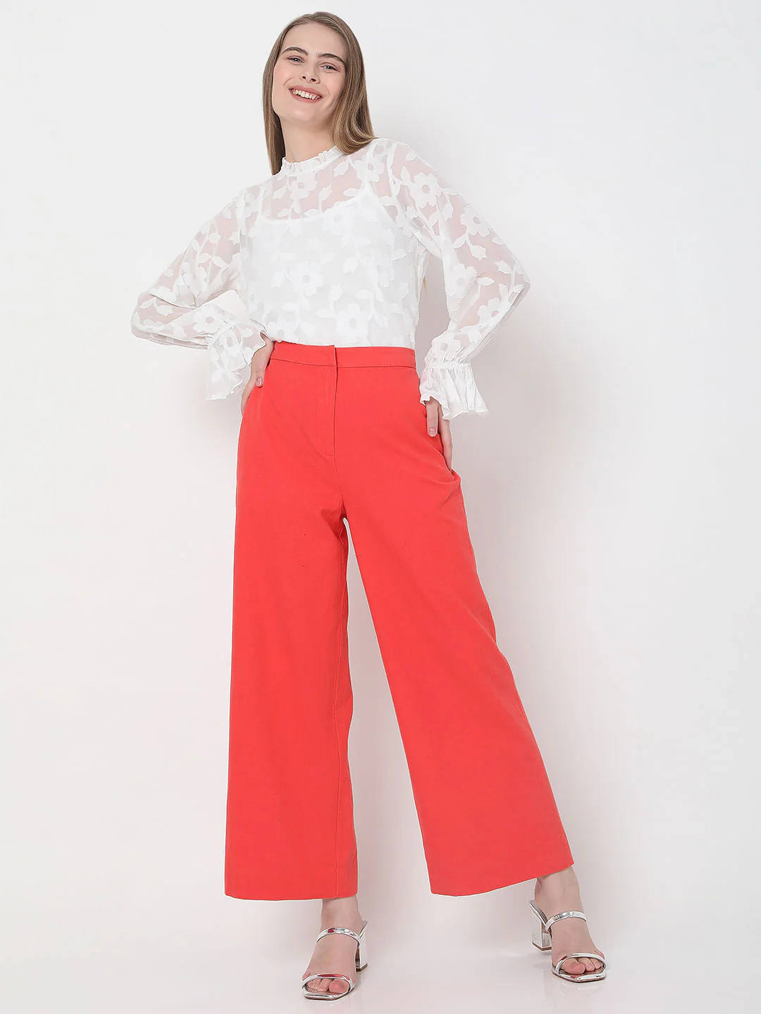 Dark Coral High Rise Wide Leg Co-Ord Set Pants - Image 6
