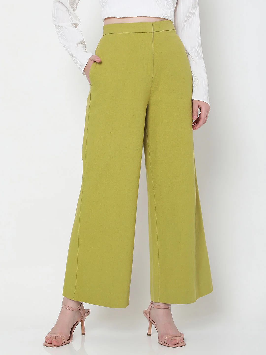 Green High Rise Wide Leg Pants - Image 2
