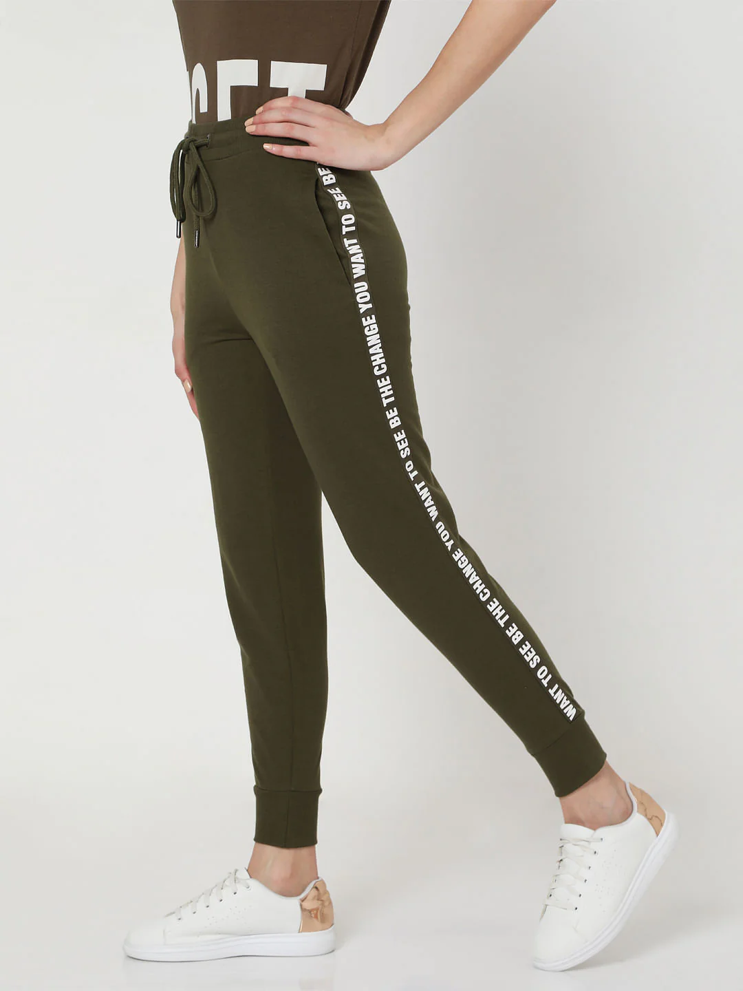Green Slogan Print Lounge Joggers - Image 3
