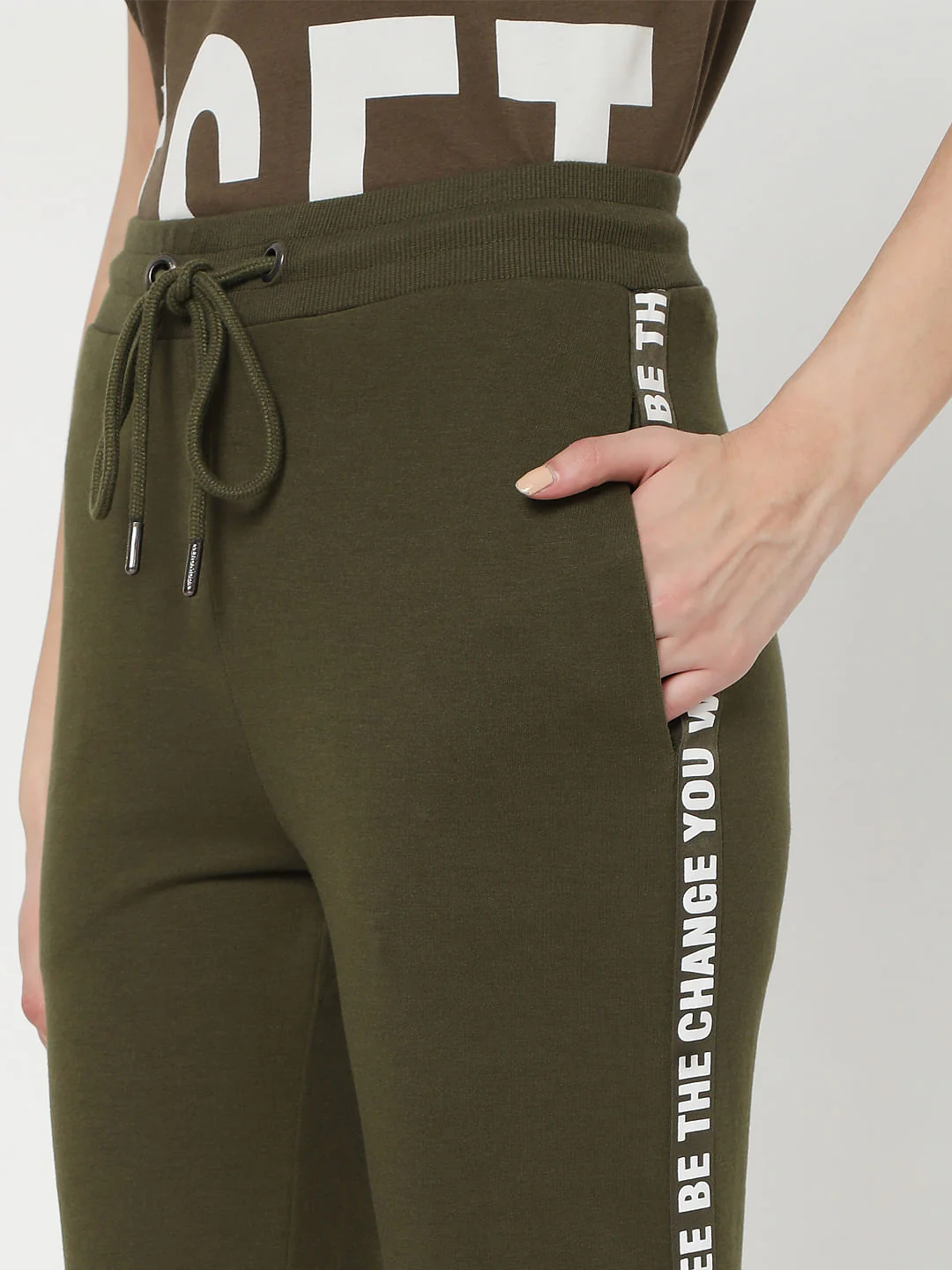 Green Slogan Print Lounge Joggers - Image 5