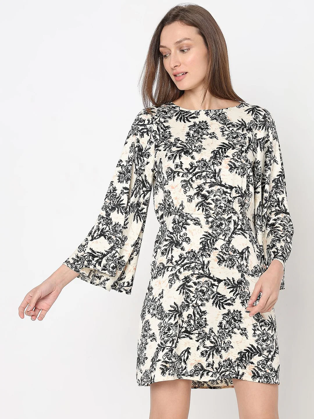 Beige Floral Print Dress - Image 2