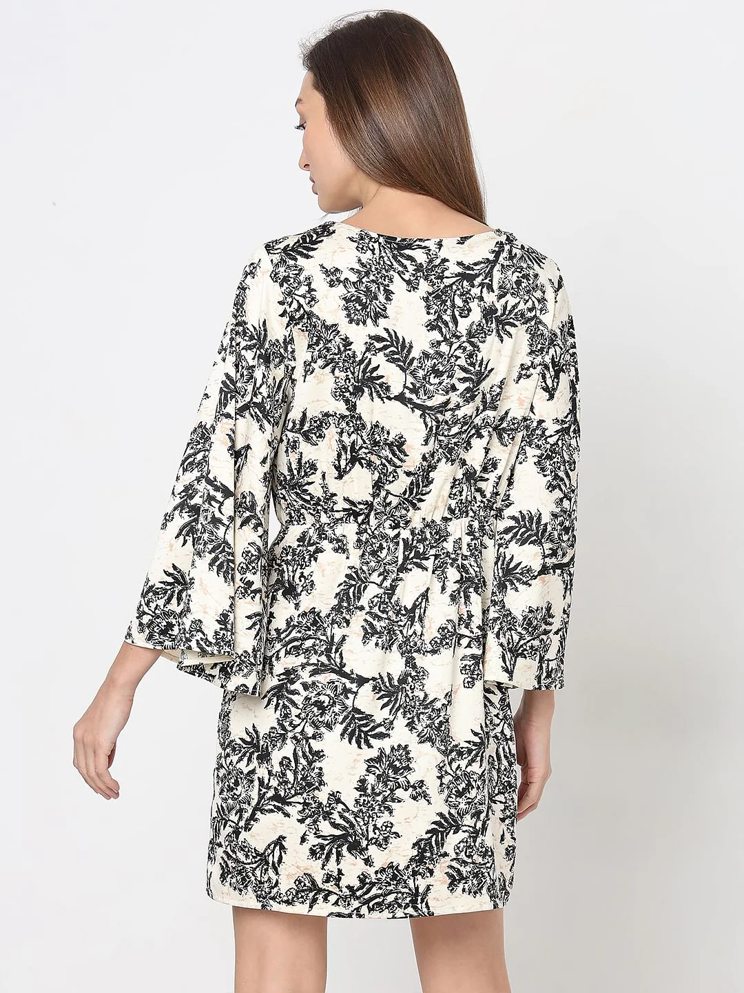 Beige Floral Print Dress - Image 4