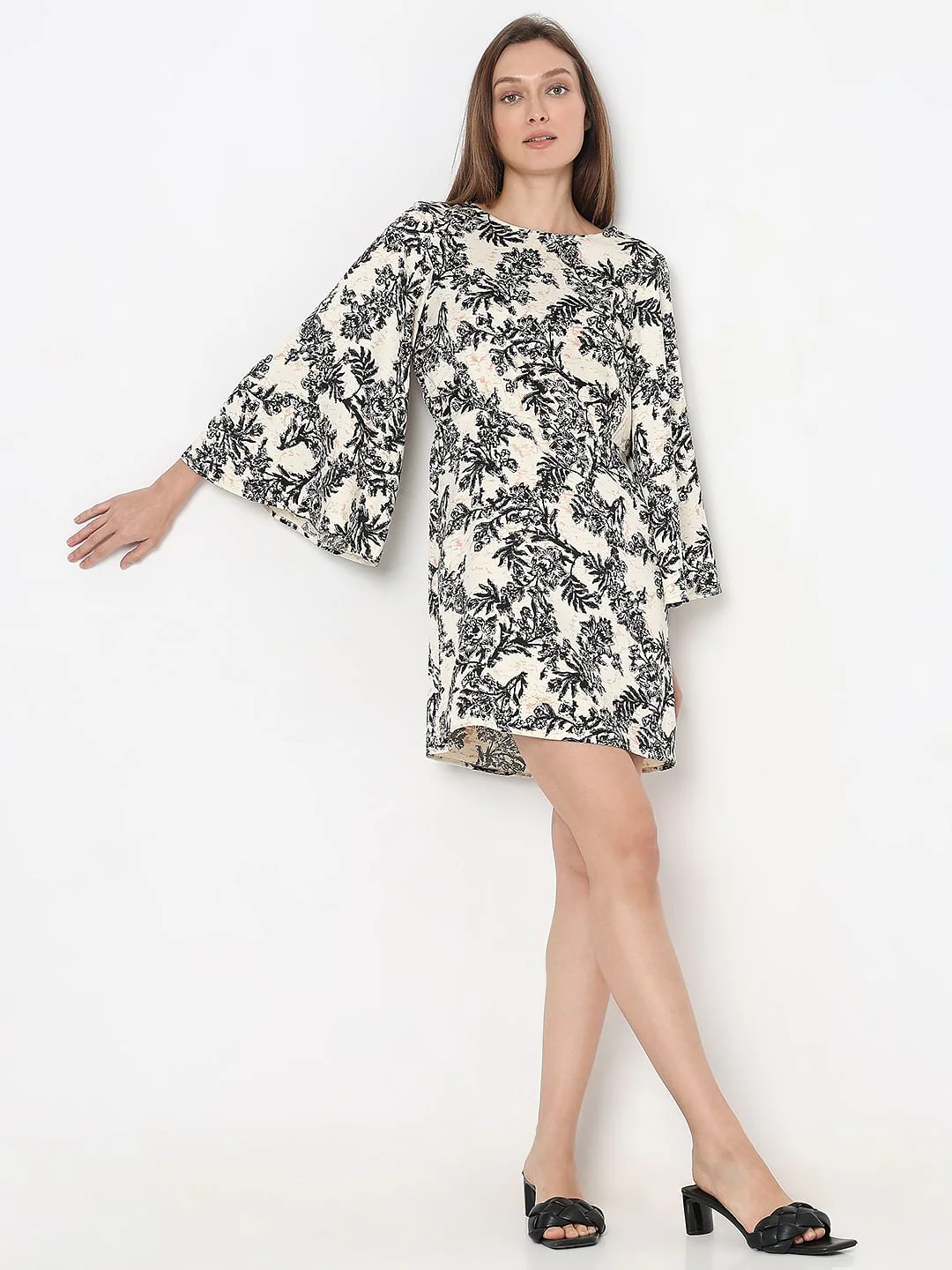 Beige Floral Print Dress - Image 5