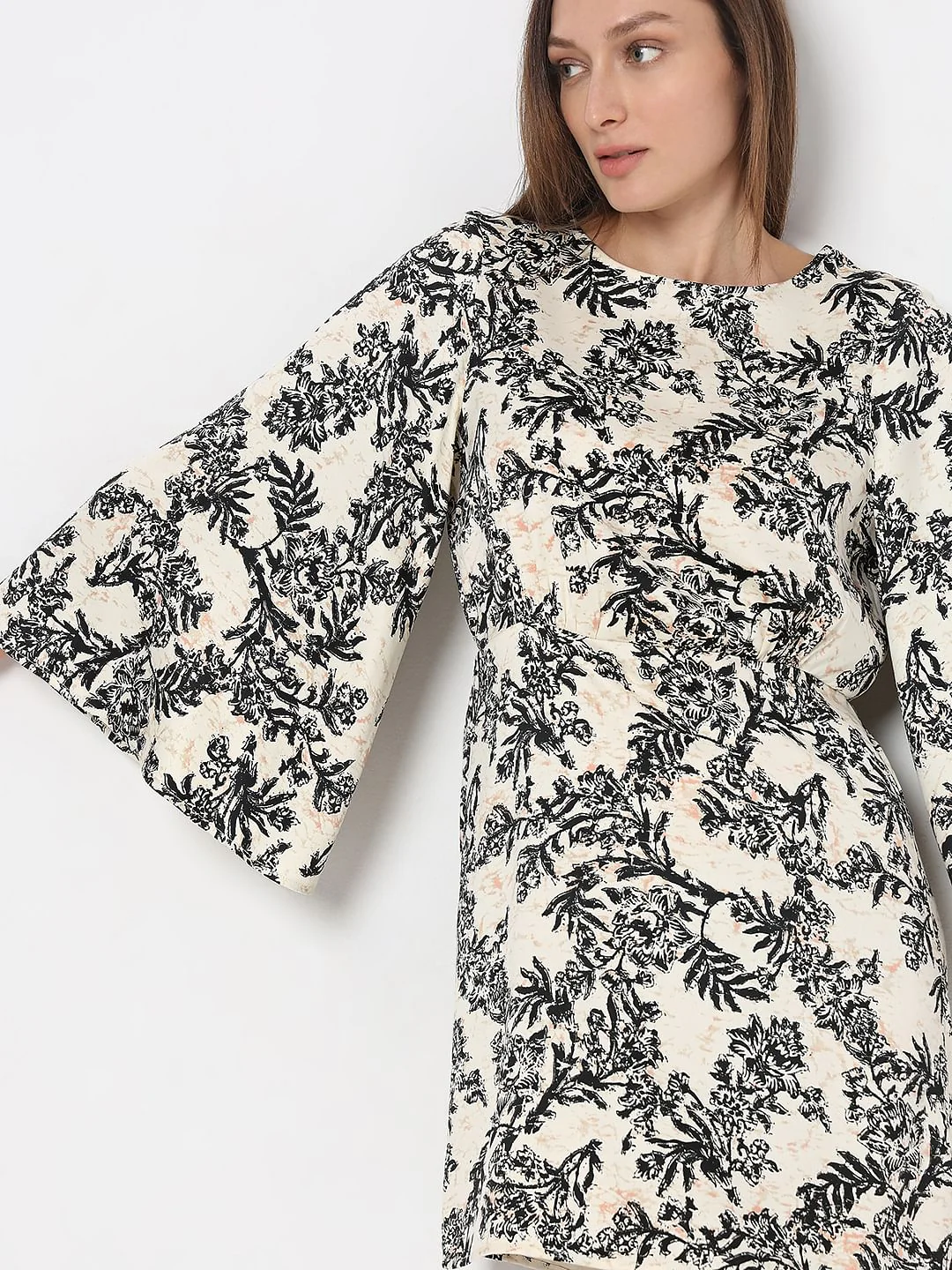 Beige Floral Print Dress - Image 6