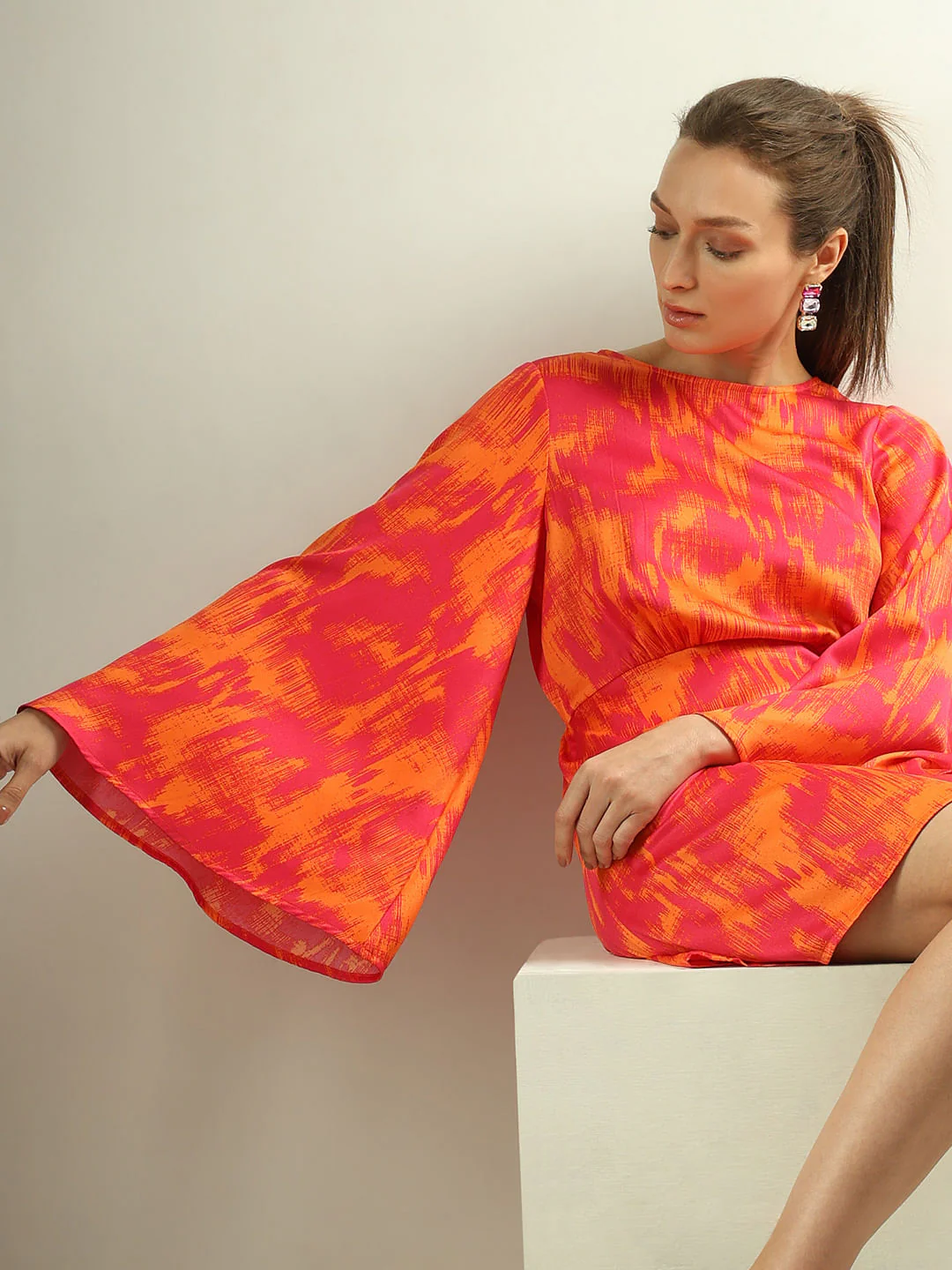 Pink Abstract Print Fit & Flare Dress