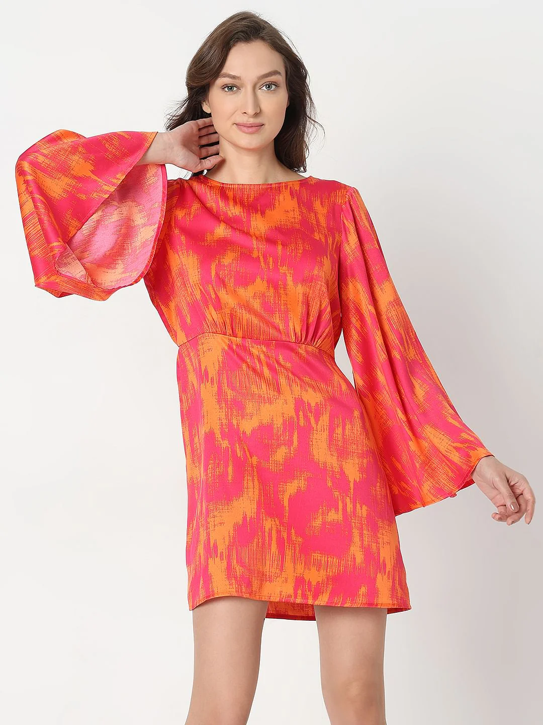 Pink Abstract Print Fit & Flare Dress - Image 2