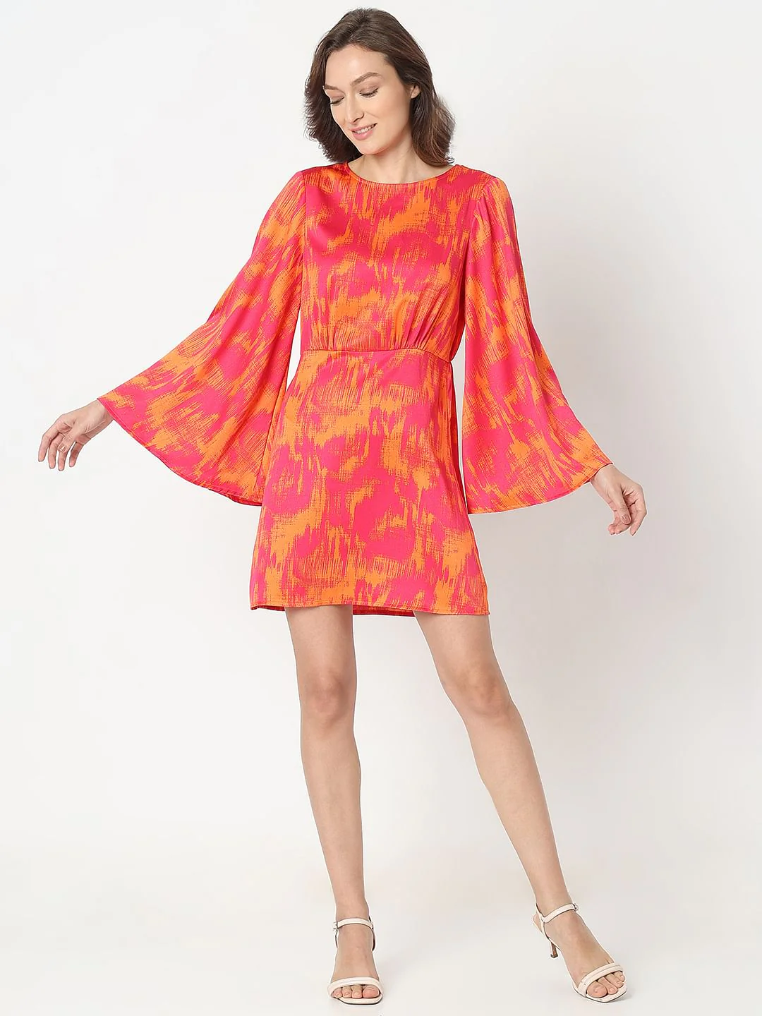 Pink Abstract Print Fit & Flare Dress - Image 5
