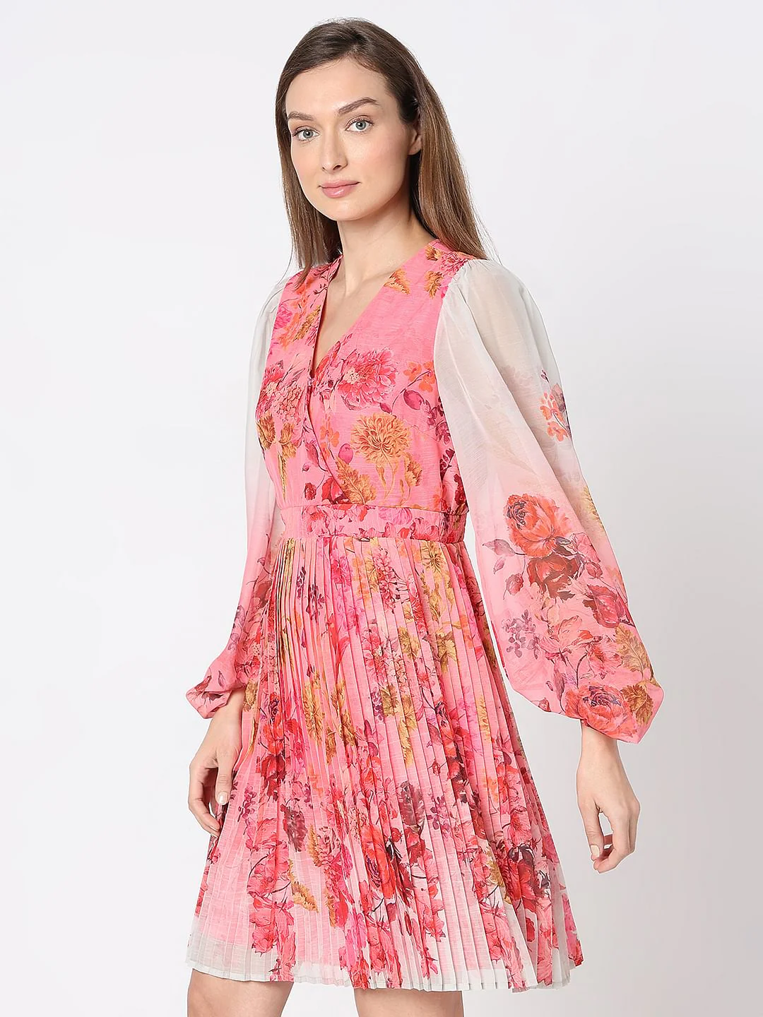 Pink Floral Ombre Mini Dress - Image 3
