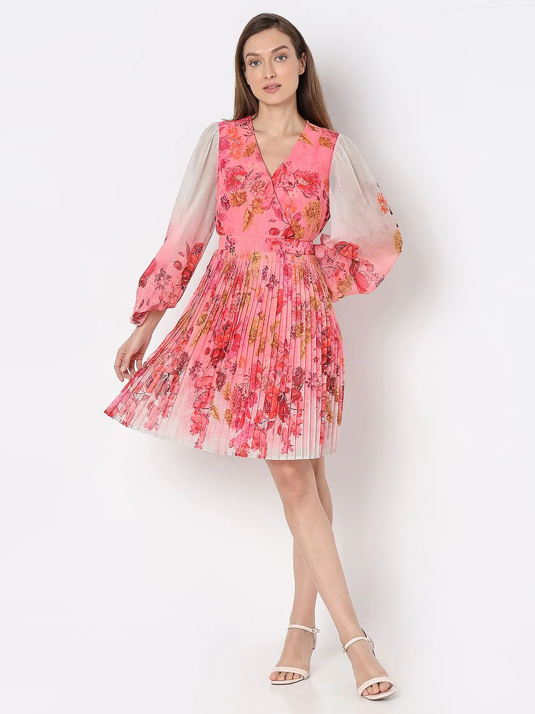 Pink Floral Ombre Mini Dress - Image 5