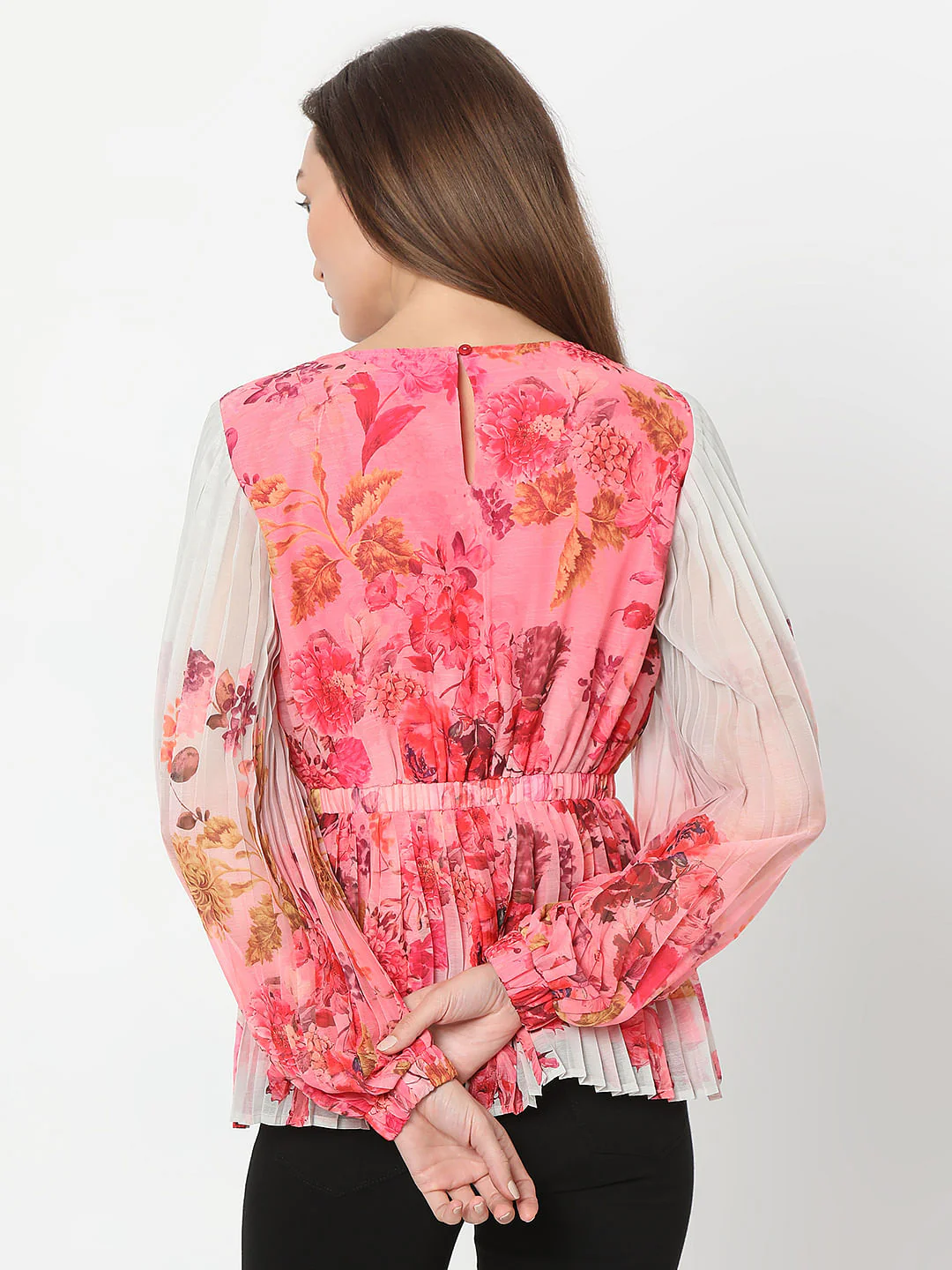 Pink Floral Ombre Pleated Top - Image 4