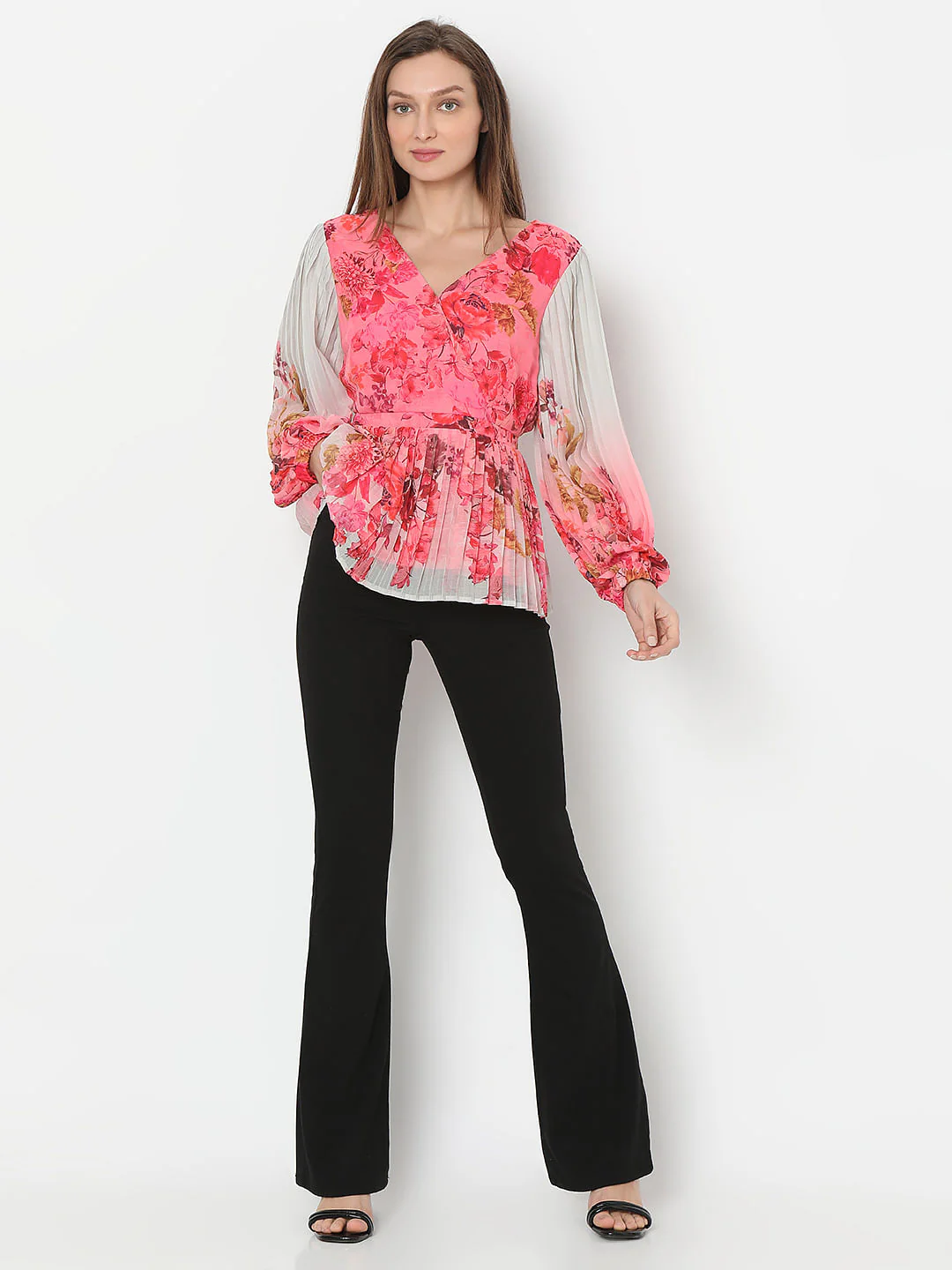 Pink Floral Ombre Pleated Top - Image 5
