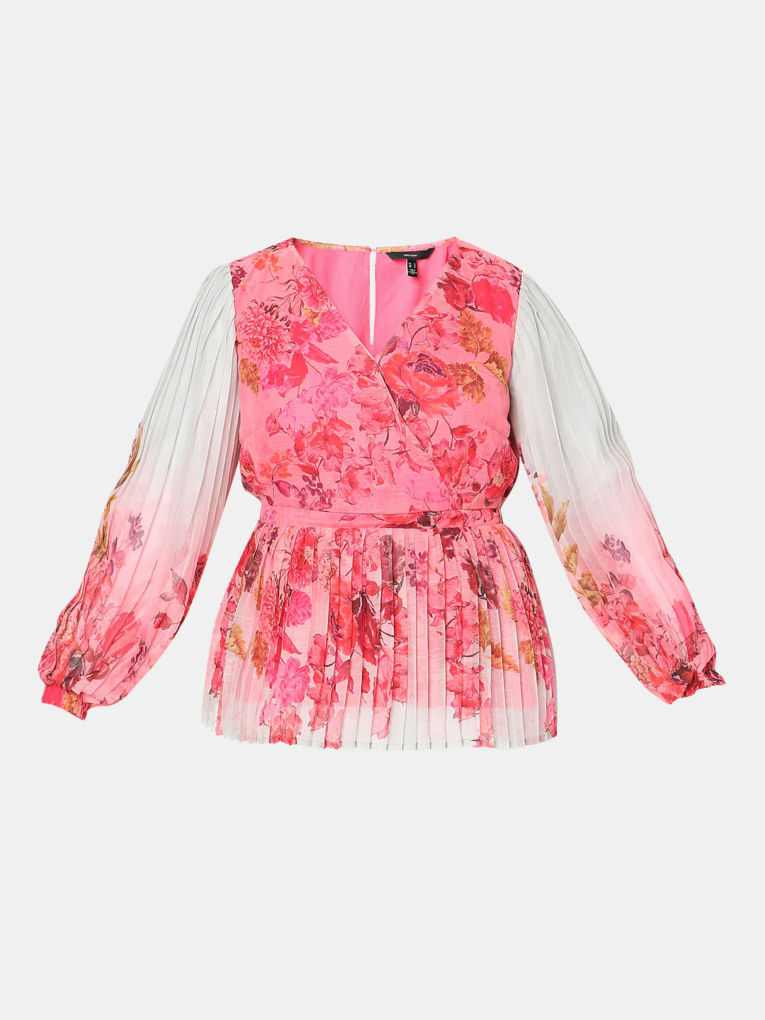 Pink Floral Ombre Pleated Top - Image 7