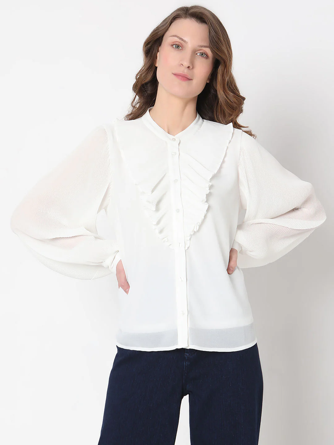 White Frill Detail Shirt - Image 2
