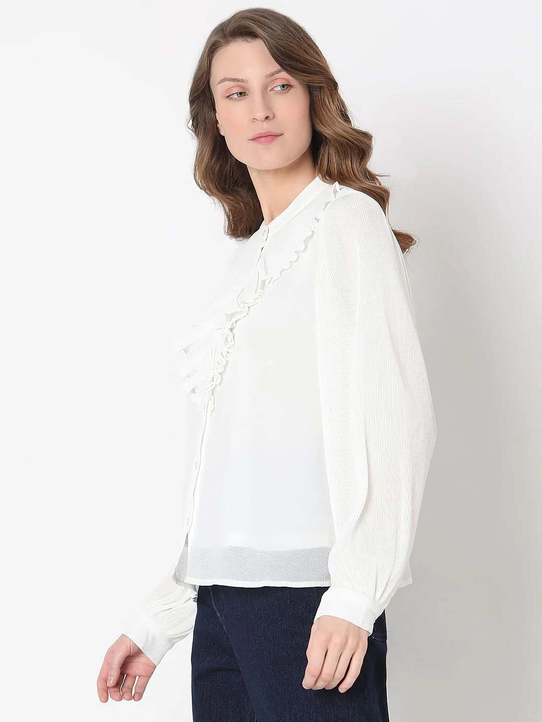 White Frill Detail Shirt - Image 3
