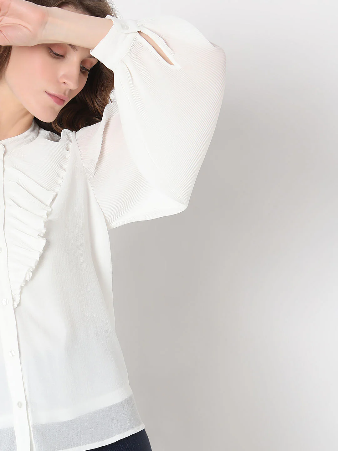 White Frill Detail Shirt - Image 6