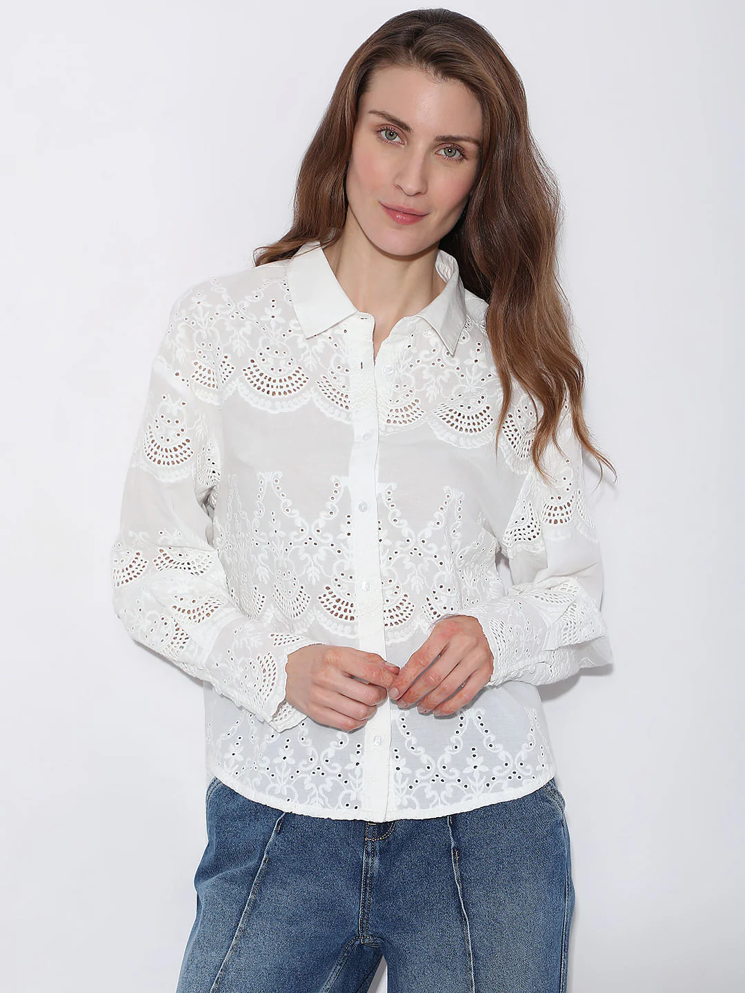White Schiffli Cotton Shirt - Image 2