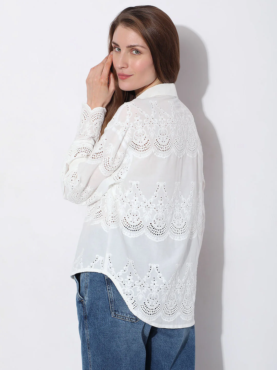 White Schiffli Cotton Shirt - Image 4
