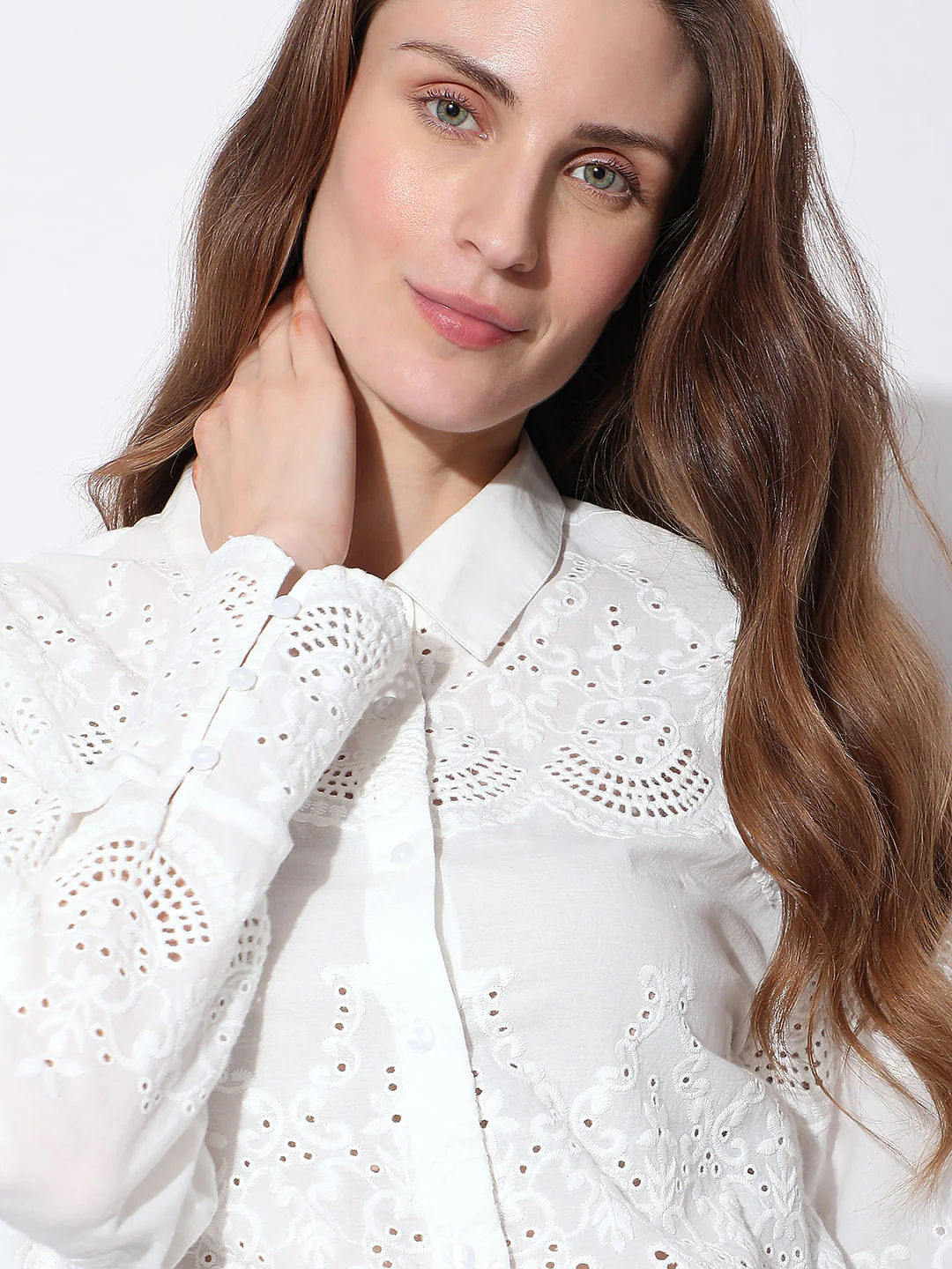 White Schiffli Cotton Shirt - Image 6