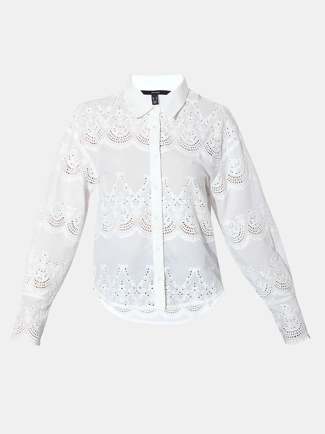 White Schiffli Cotton Shirt - Image 7
