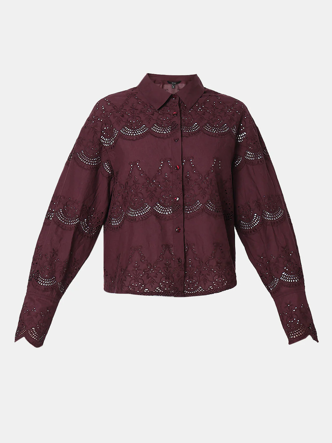 Wine Cut-Work Cotton Shirt - Image 7